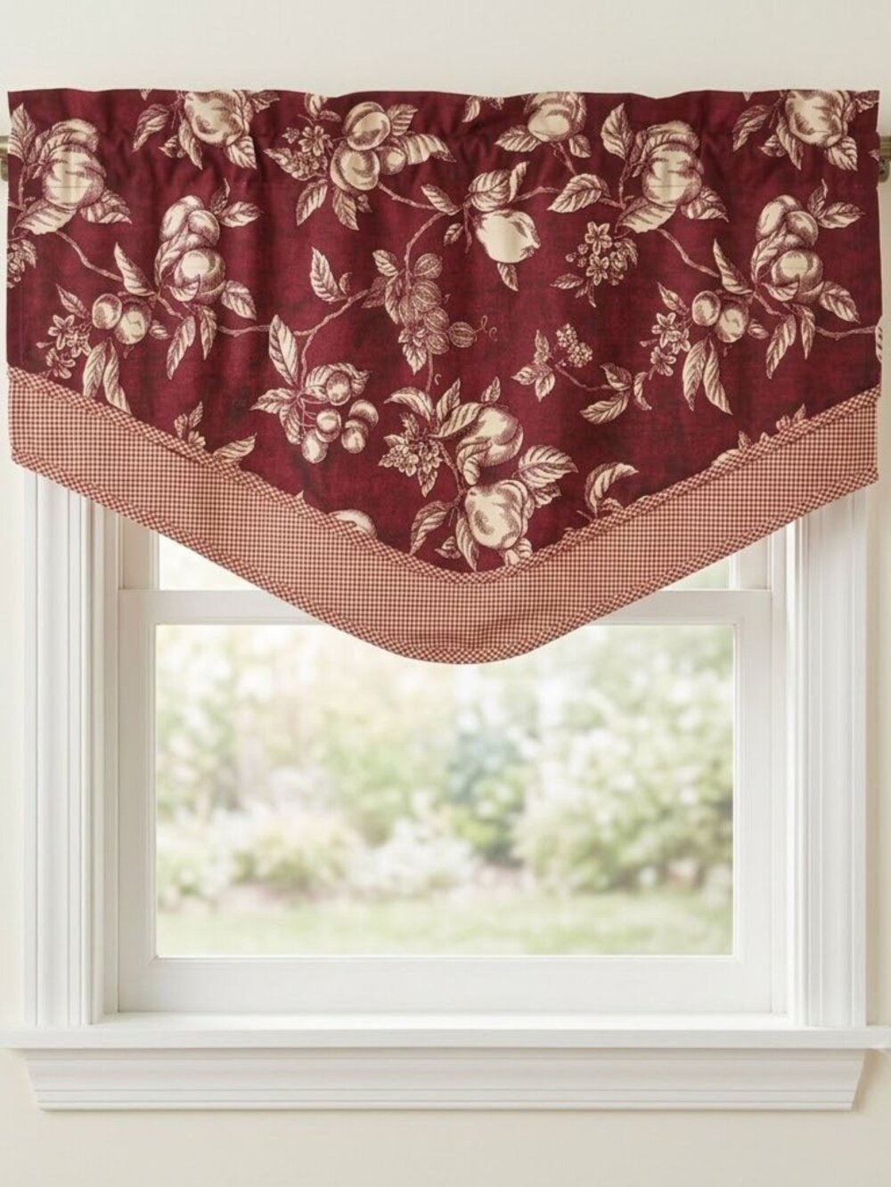 Set of 3 Waverly Garden Room Curtain Valances Ascot Red Gingham Fruit and Floral